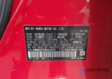 2016 Honda Fit Ex from USA, damaged, VIN JHMGK5H7XGX010672